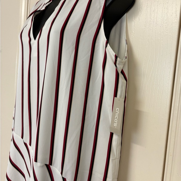 Chico's White and Burgundy Striped Midi Dress - Picture 2 of 8